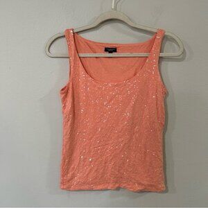Talbots Coral Salmon Pink Sequin Sparkle Sleeveless Tank Top Women’s Size XS